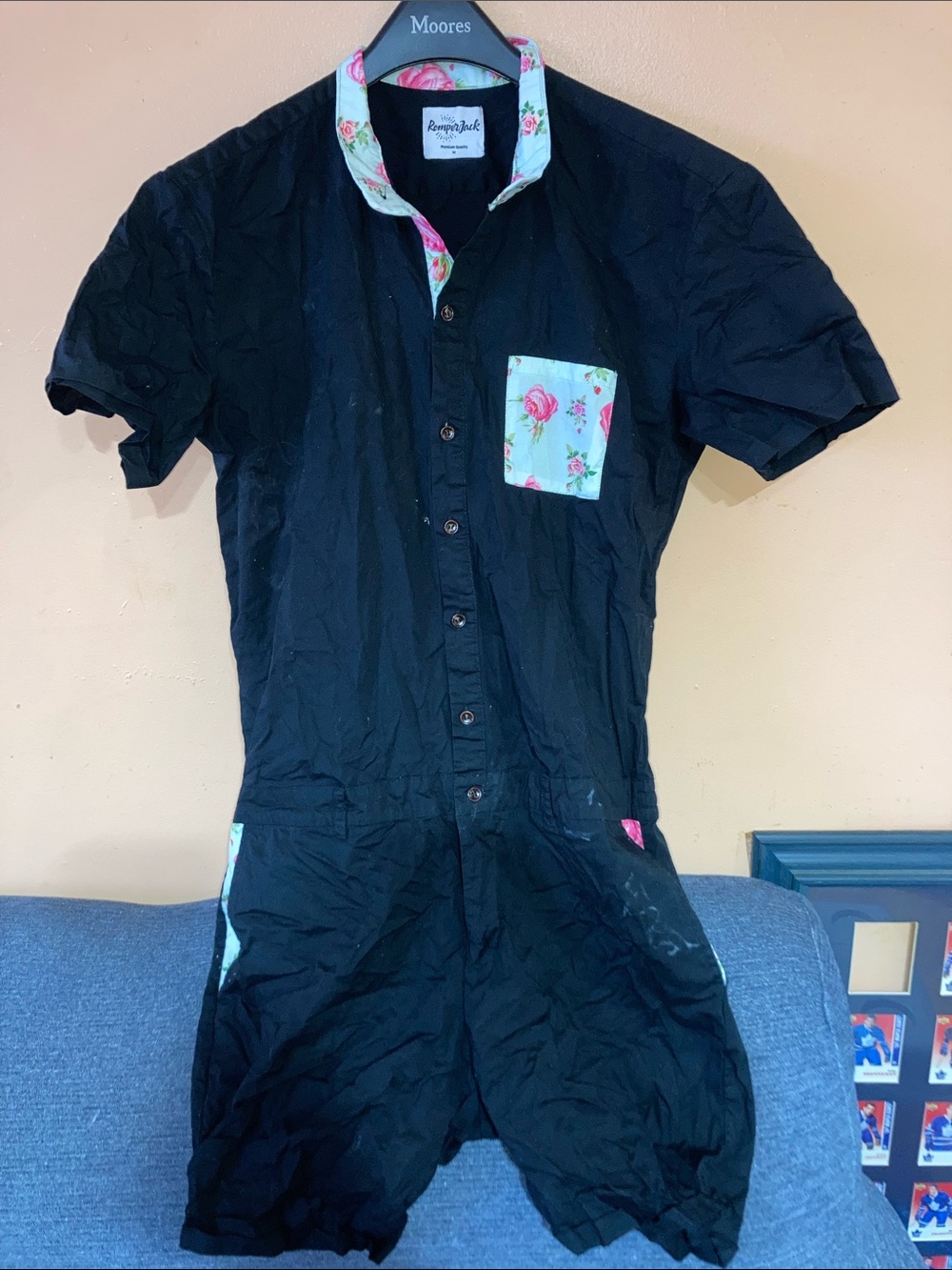 Womens i think Black One-Piece Romper with Floral Trim